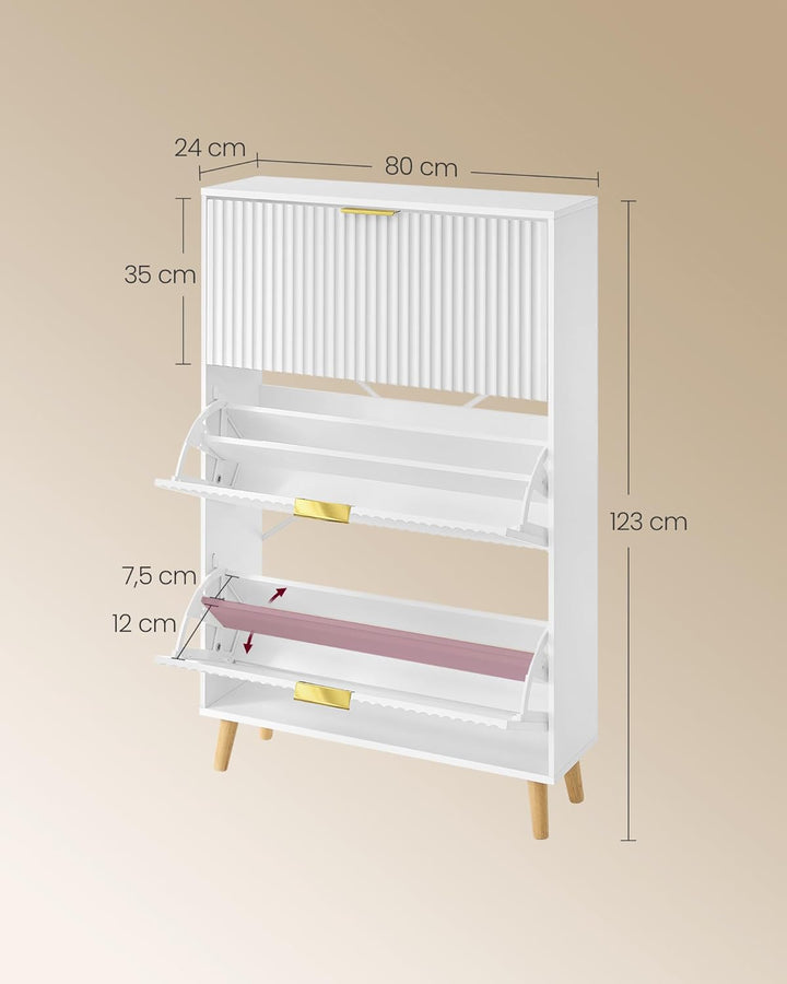 VASAGLE MAXE Kollektion - Schuhschrank mit 3 Klappen, Schuhkipper schmal, Schuhregal für Eingangsber