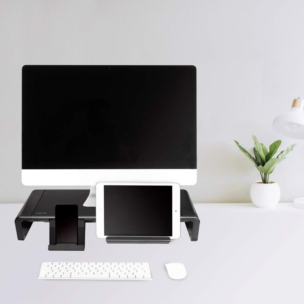 LogiLink Ergonomische TV- Monitorerhöhung, max. Belastung 25kg, Länge = 42–52cm variabel (42-52cm),