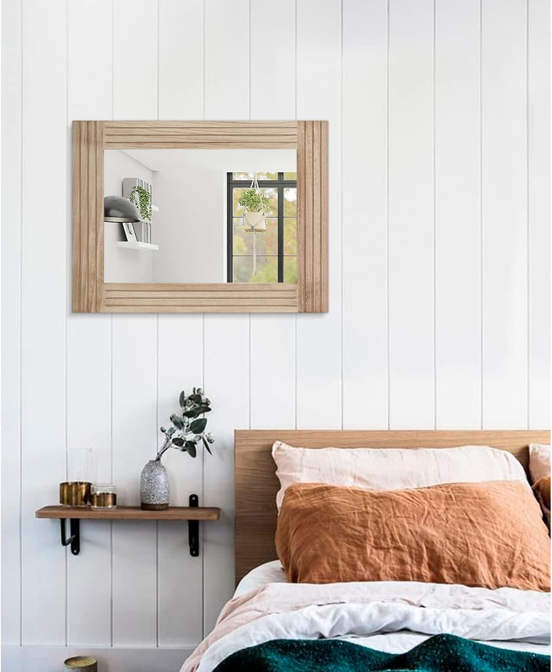 Spiegel, rechteckig, Retro, aus Holz, Wandmontage, Farmhouse, Schlafzimmer, Badezimmer, Eitelkeit, E