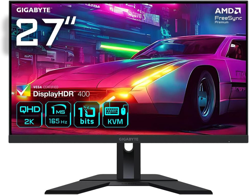 GIGABYTE M27Q 27 inch, KVM, Gaming Monitor QHD (2560 x 1440) 170 Hz, Black 68.6 cm QHD Flat, 68.6 cm