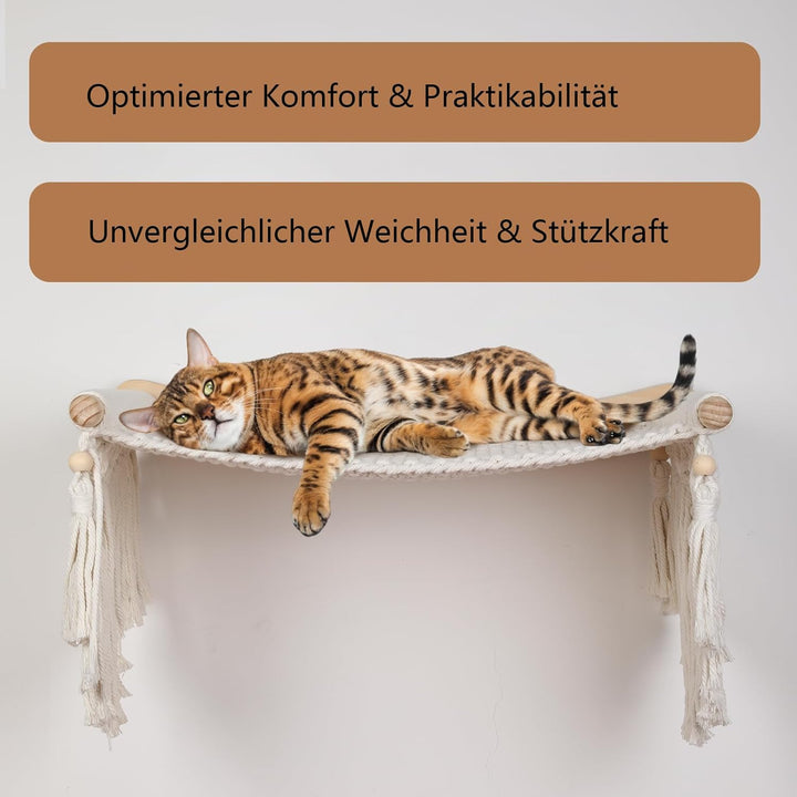 Makramee-Katzen-Wandregal & Hängematte - Gemütliche Katzenbetten mit Fensterplatz für Indoor-Spass,