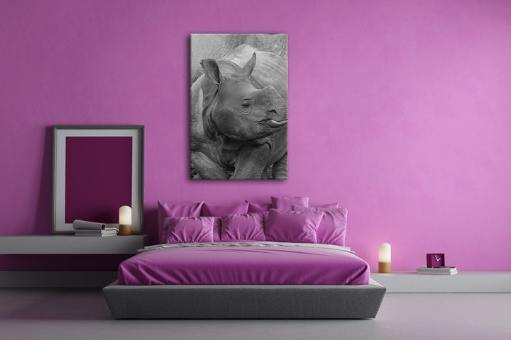 deyoli lustiges Rhinoceros Format: 80x60 Effekt: Schwarz/Weiss als Leinwand, Motiv fertig gerahmt au
