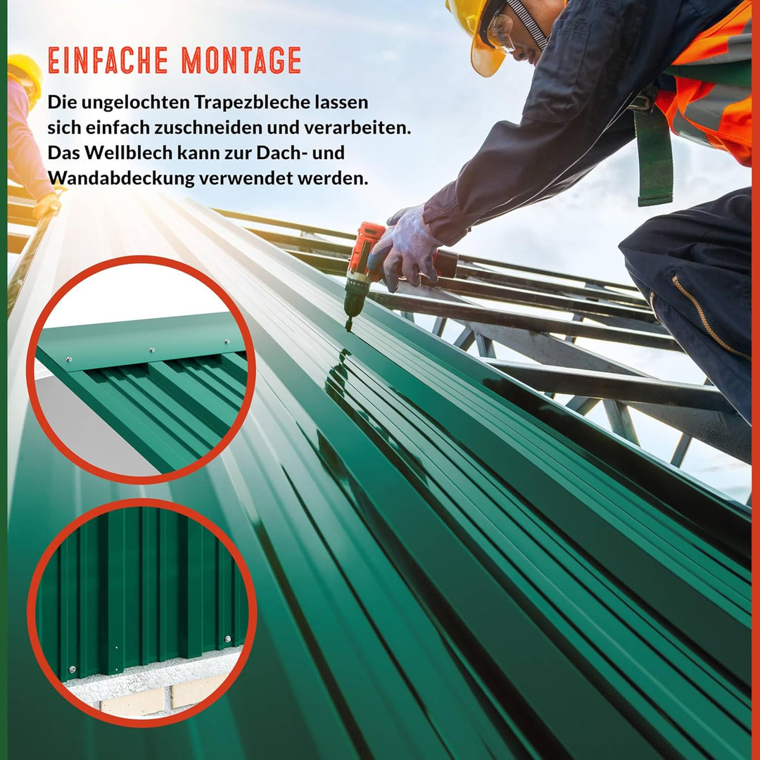 GARDEBRUK® 14x Trapezblech 110x46cm = 7m² Verzinkt Rostresistent Wetterfest Profilblech Dachblech We
