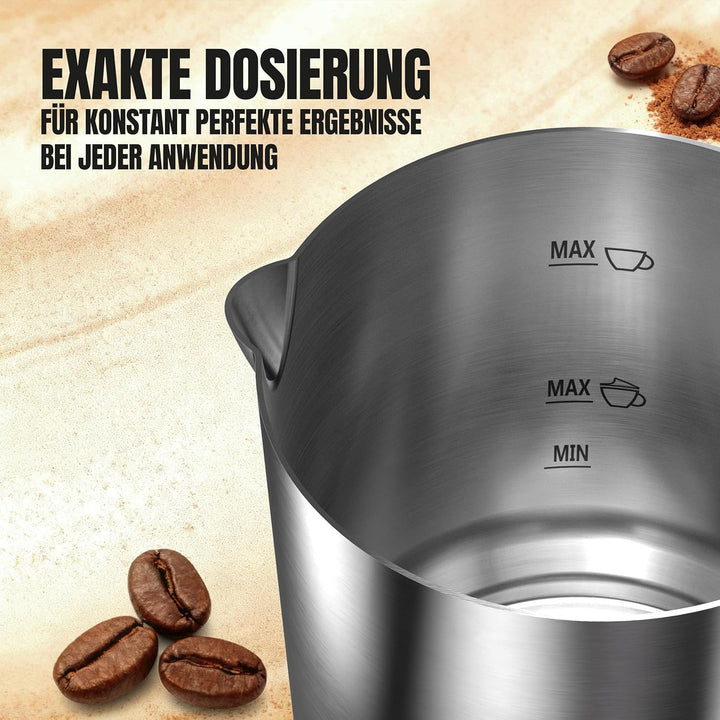 Heinrich´s Milchaufschäumer, 250ml Kapazität, Elektrischer 4in1 Milchaufschäumer, 360° drehbare Basi