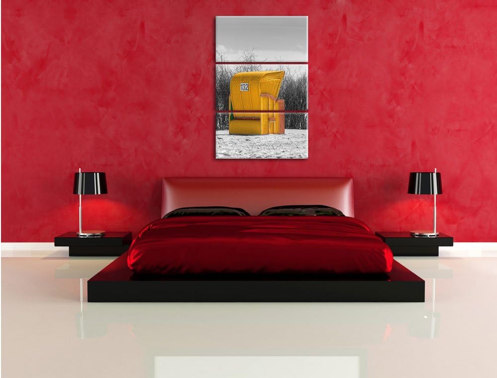 Pixxprint gemütlicher Strandkorb als Leinwandbild/Grösse: 3 Teilig (120x80) / Wandbild/Kunstdruck/fe