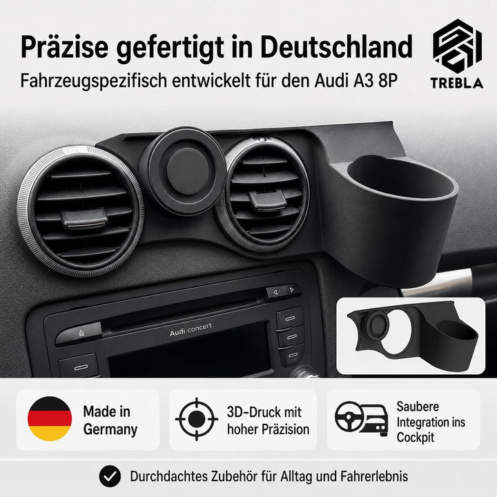 Generisch Handyhalterung kompatibel mit Audi A3 8P (BJ 2004-2013) Plus Getränkehalter, Plus Getränke