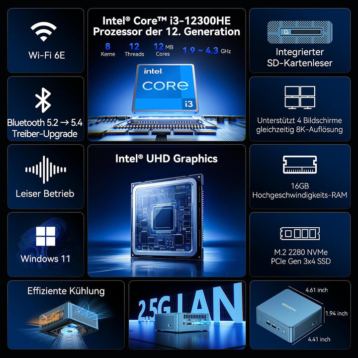 GEEKOM Mini-PC Mini IT13, Intel i7-13620H Mini NUC Computer (10 Kerne, 16 Threads, bis zu 4,9 GHz),