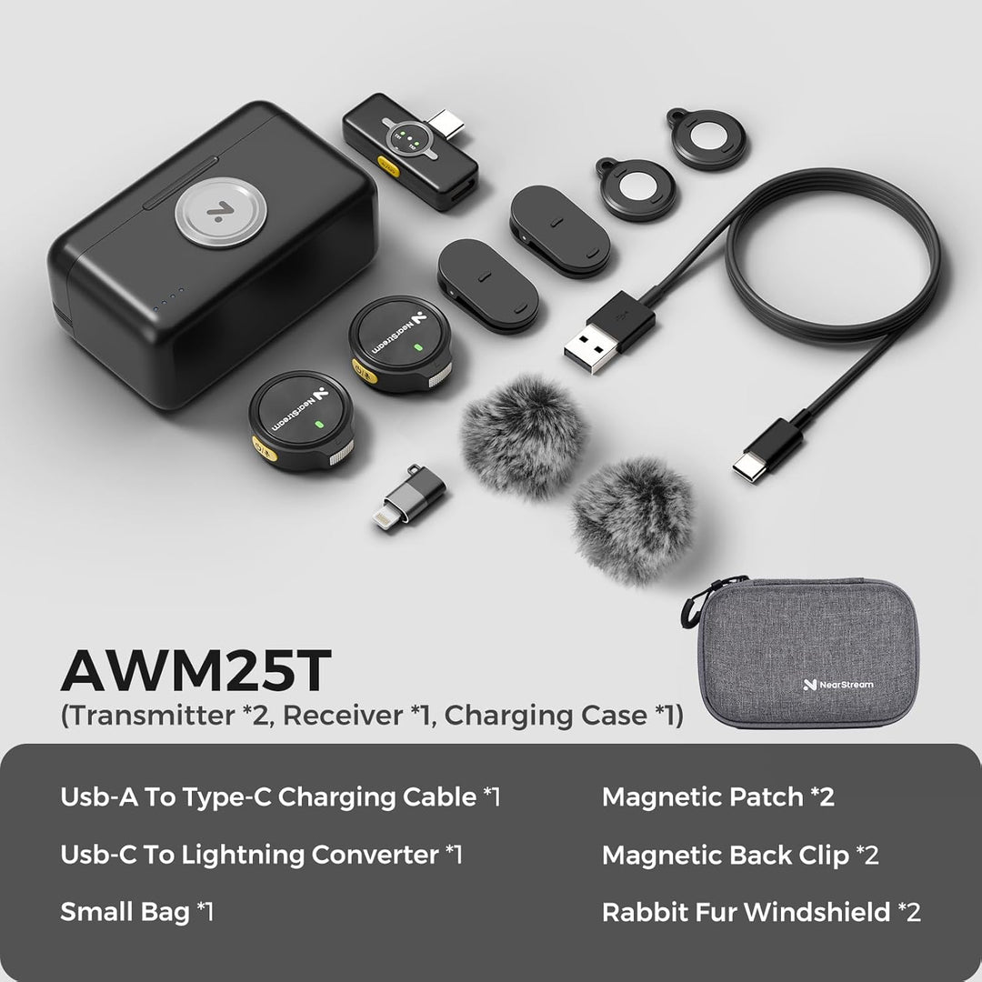 NearStream Wireless Lavalier Mikrofon für iPhone/Android,drahtloses Ansteckmikrofon mit Lightning/US