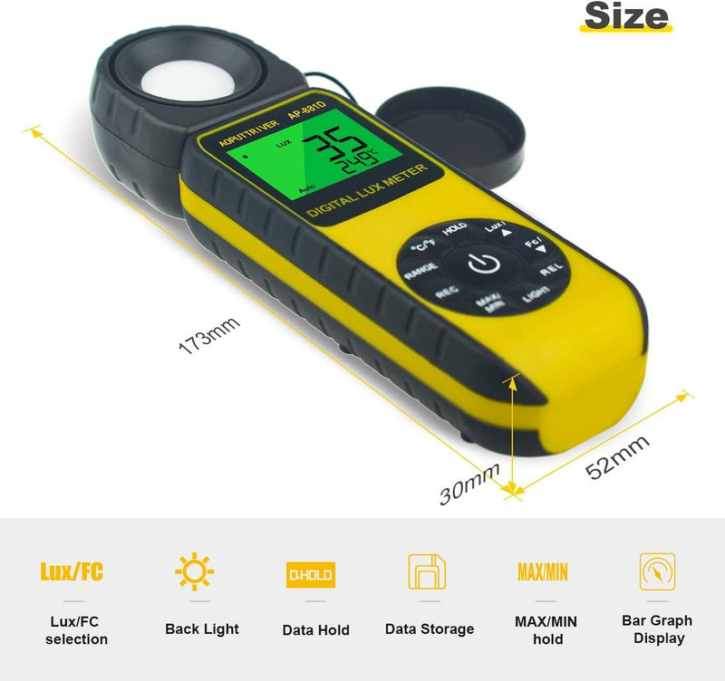 AOPUTTRIVER Digital Luxmeter, Belichtungsmesser, Tragbare Photometer AP-881D Lichtmesser mit Bereich