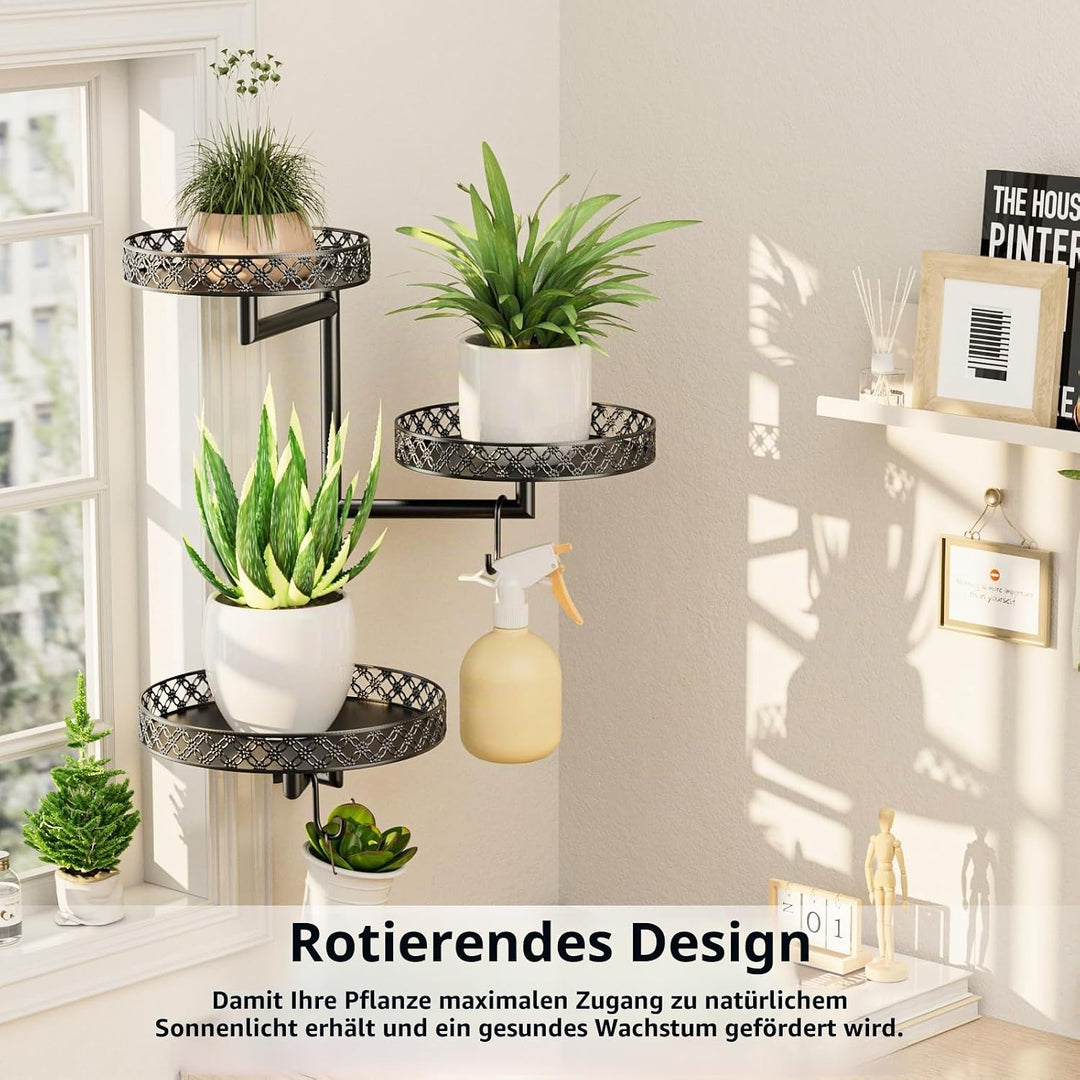 OVICAR Drehbare Fenster-Pflanzenregale – Innenwand-Pflanzenständer, 3-stöckig, Blumenmuster, Metall-