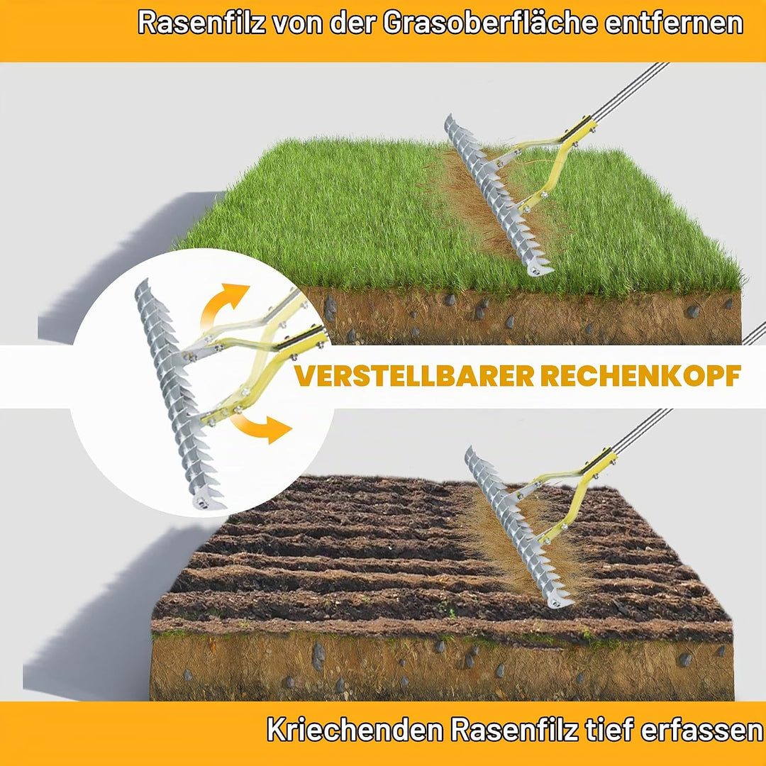 Strohrechen, Rasenrechen Mit 148 cm Verstellbarem Langem Griff Robuster Garten-Laubgreifer Aus Karbo