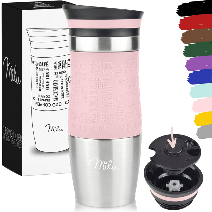 Milu Thermobecher 370ml 450ml Isolierbecher Kaffeebecher to go - 100% Auslaufsicher - Trinkbecher au