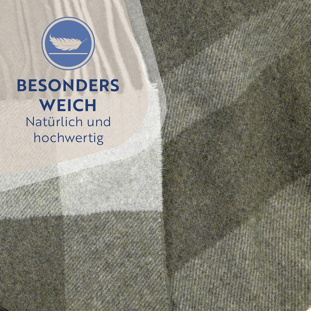 Merino Wolldecke 140x200 – Weiche Merino Decke mit 10% Kaschmir – Luxuriöse Schafwolldecke mit Tasse