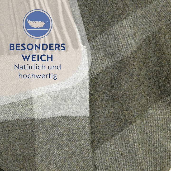 Merino Wolldecke 140x200 – Weiche Merino Decke mit 10% Kaschmir – Luxuriöse Schafwolldecke mit Tasse
