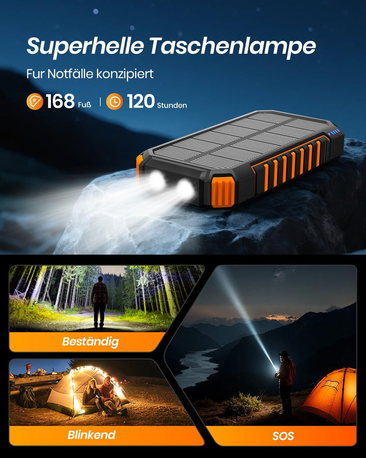 A ADDTOP Solar Power Bank – 26800mAh kabelloses PowerBank mit USB C – 3,0A Schnellladefunktion Tragb
