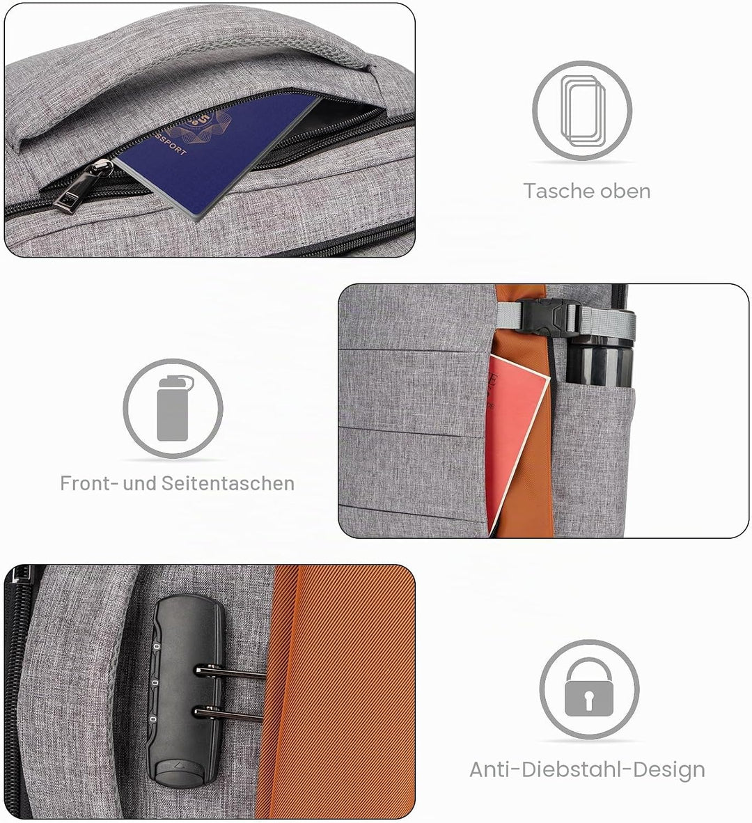 Tzowla ReiseRucksack Laptop Handgepäck Rucksack 40l für Damen und Herren,Fluggenehmigung,Grosses Fas