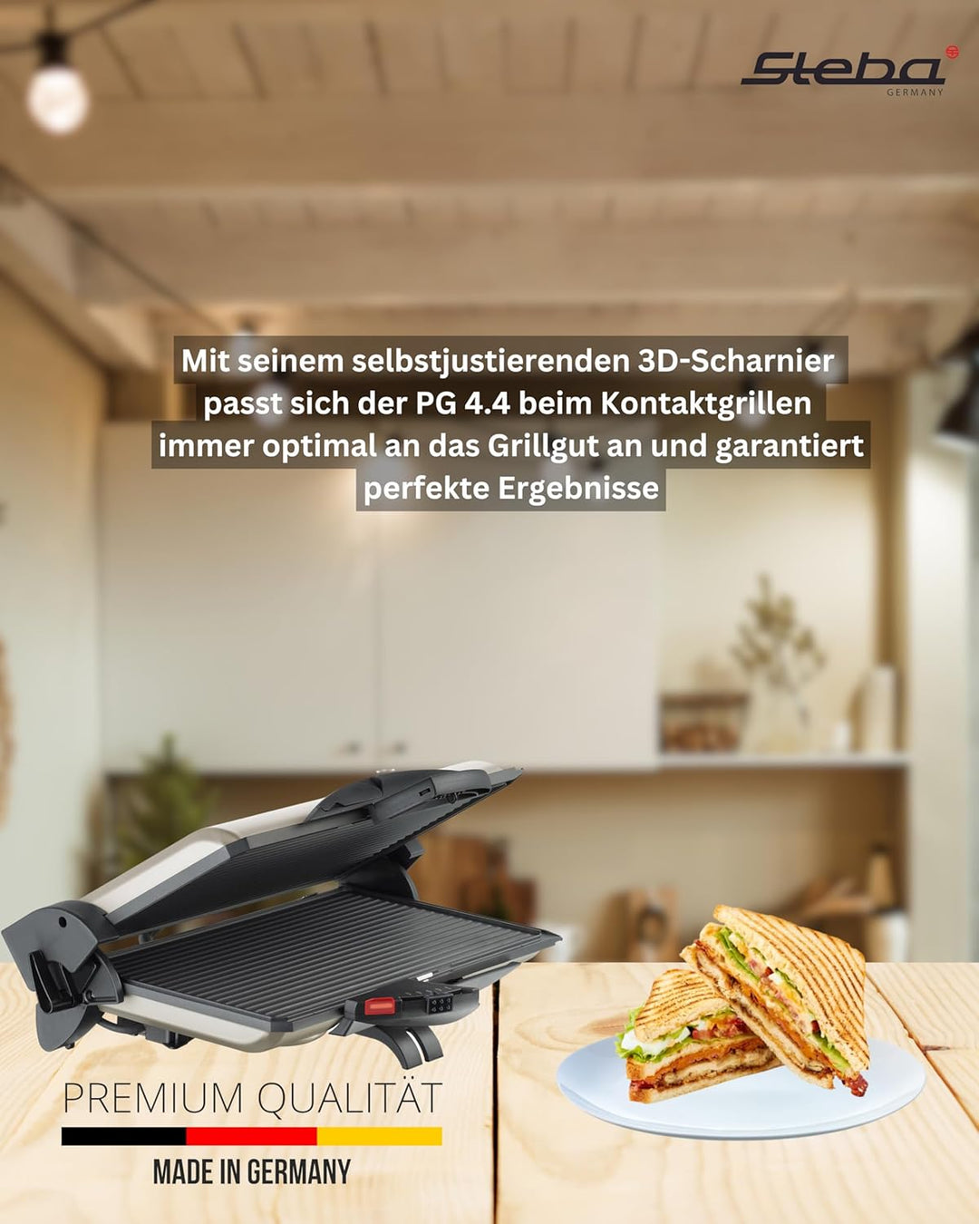 Steba PG 4.4 - BBQ Kontaktgrill - Überbacken - Offen Grillen auf doppelter Fläche - Grillfläche: 2 x