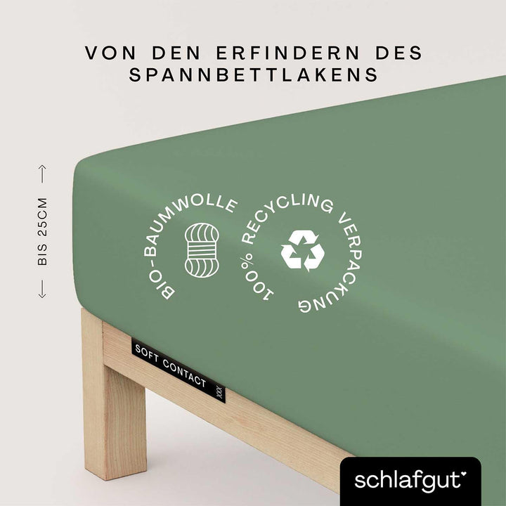 schlafgut Soft Contact Spannbettlaken bis 100x200cm, Green Mid aus 100% Biobaumwolle wärmend Green M