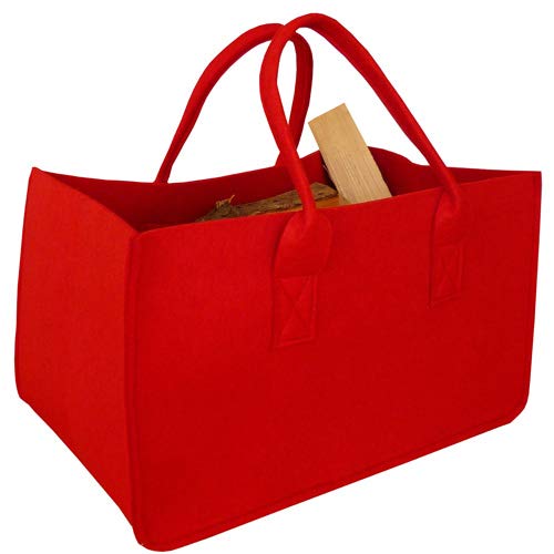 Hochwertige Filztasche Holztrage Kaminholztasche Holzkorb Korb by MS Beschläge® (Rot), Rot
