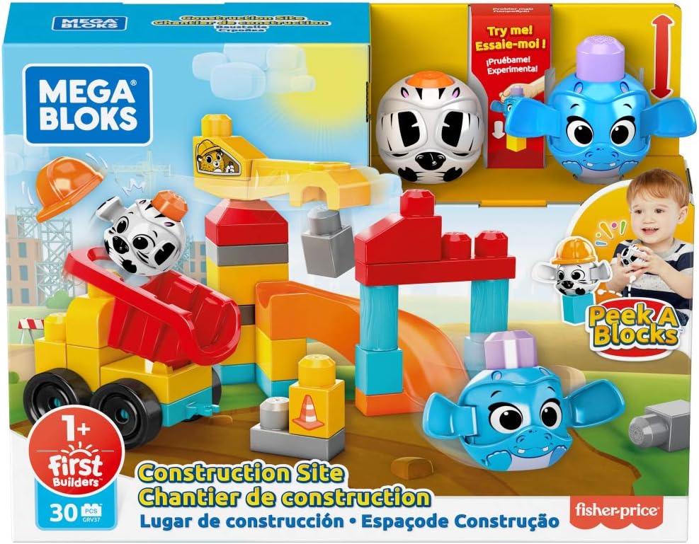 MEGA Bloks GRV37 - Guck-Guck Baustelle Bauset, Spielzeug ab 1 Jahr Baustelle (30 Teile), Baustelle (