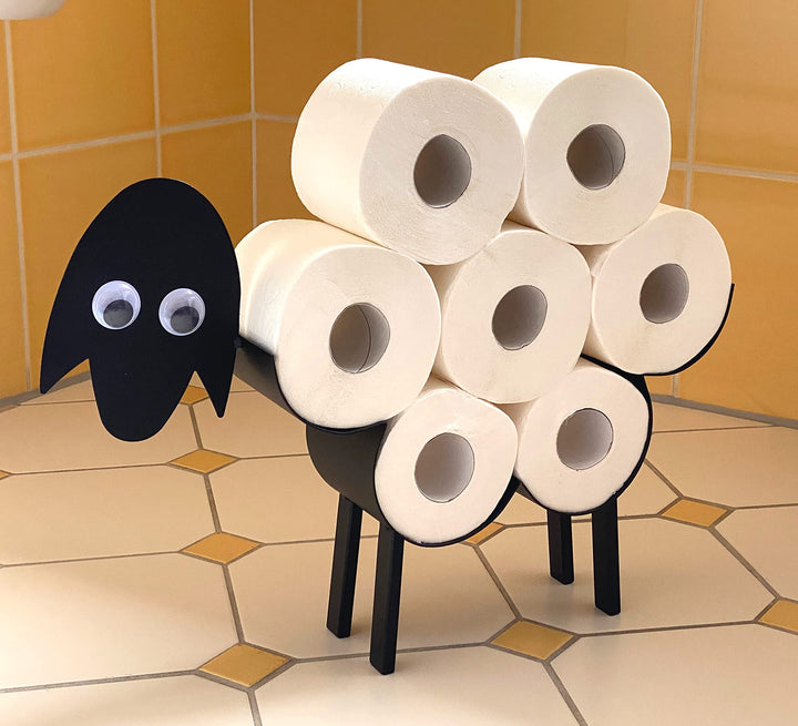 DanDiBo Toilettenpapierhalter Schwarz Metall Schaf mit Wackelaugen WC Rollenhalter Freistehend WC Pa