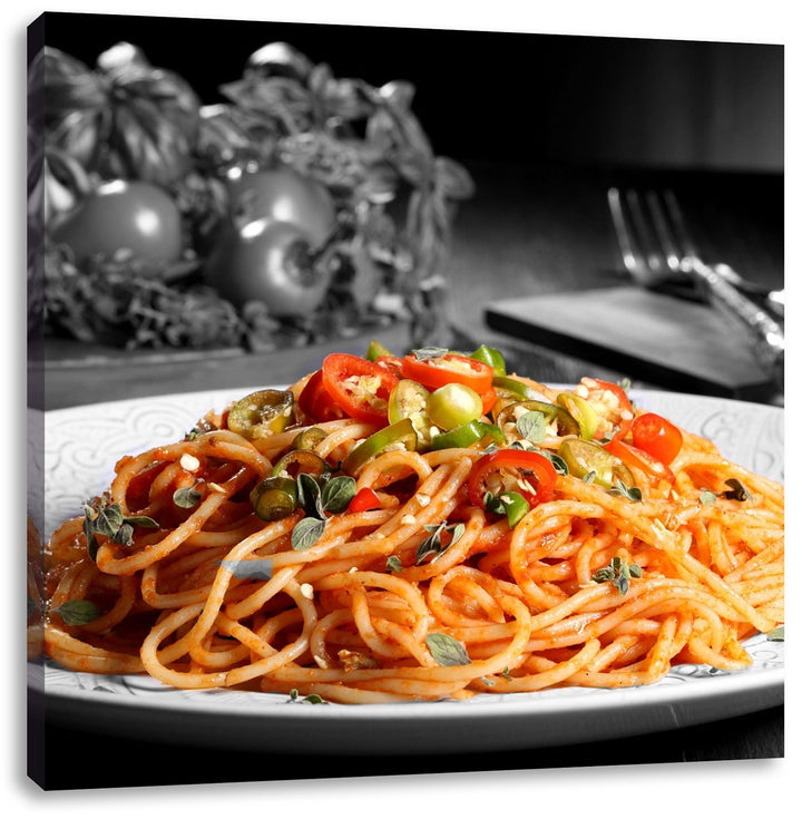 Pixxprint schmackhafte Spaghetti Italia als Leinwandbild Quadratisch/Grösse: 70x70 / Wandbild/Kunstd