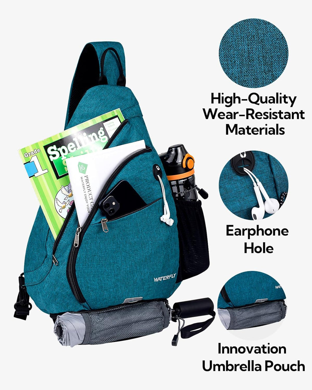 WATERFLY Sling Bag Crossbody Backpack Schulterrucksack Herren Damen | Grosse Kapazität, Verstellbare