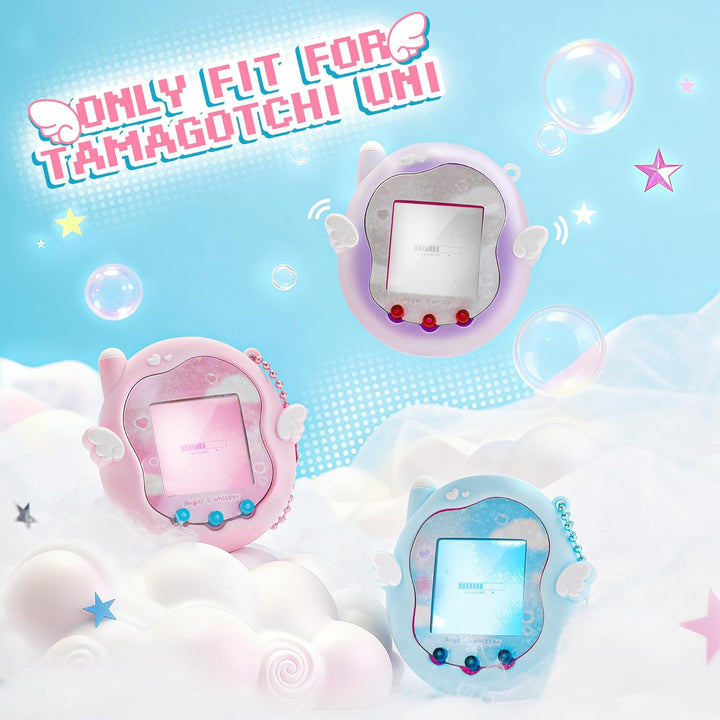 Kuitmor Süsses Engel-Flüstern Silikonhülle für Tamagotchi Uni, Ganzkörperschutz-Hülle mit Deko-Stick