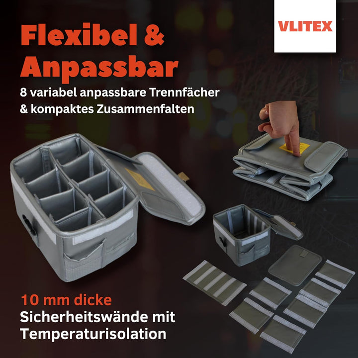 VLITEX Akku Sicherheitsbox | Hochwertig | PREMIUM Feuer und Aufprall Schutz | Hohe Temperaturisolati