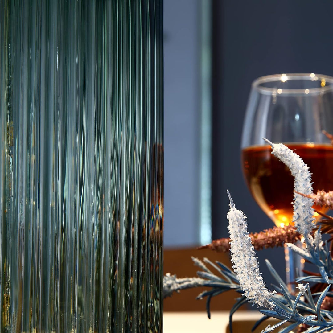 Dinyeo Grosse zylinderförmige Blumenvase aus grünem Glas für Bauernhaus, Esstisch, Tafelaufsätze, De