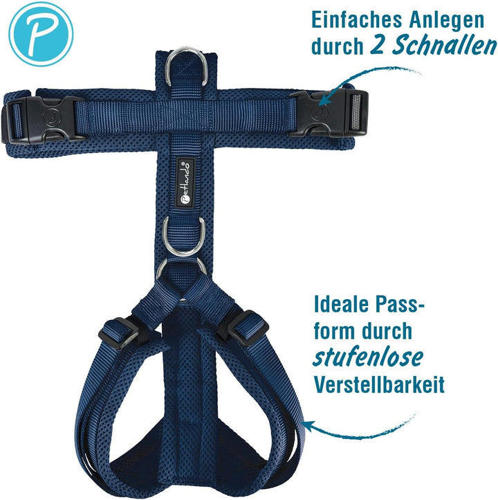 Petlando Hundegeschirr blau, Mesh Y-Comfort Navy XL (Halsumfang 60-108 cm, Brustumfang 68-100 cm), s