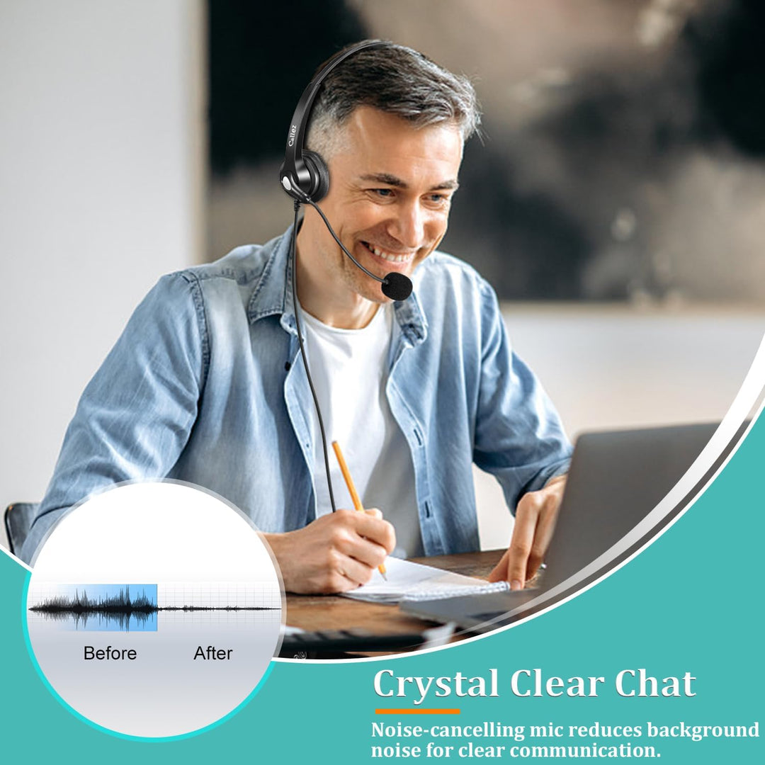 Callez 3,5mm Klinke Headset Handy mit Mikrofon Noise Cancelling, PC Kopfhörer für FritzFon C6 X6 iPh