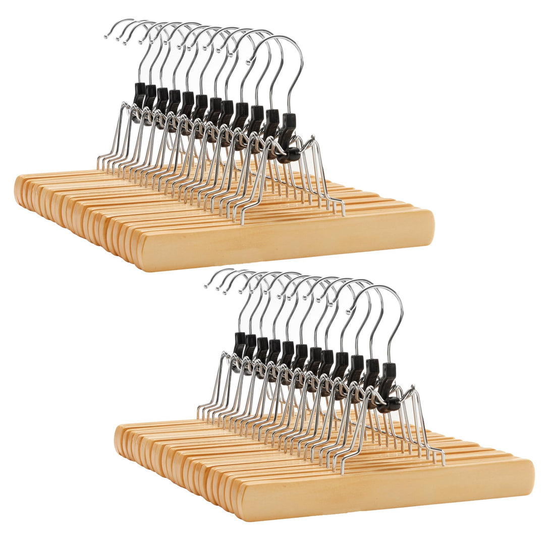 SONGMICS Hosenspanner, 24 Stück, Kleiderbügel aus Holz, Hosenbügel, rutschfest, verchromter Haken, u