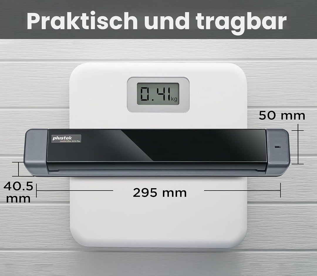 Plustek MobileOffice S410 Plus - mobiler Dokumentenscanner (600dpi, A4, USB) inkl. Plustek iDoc Soft