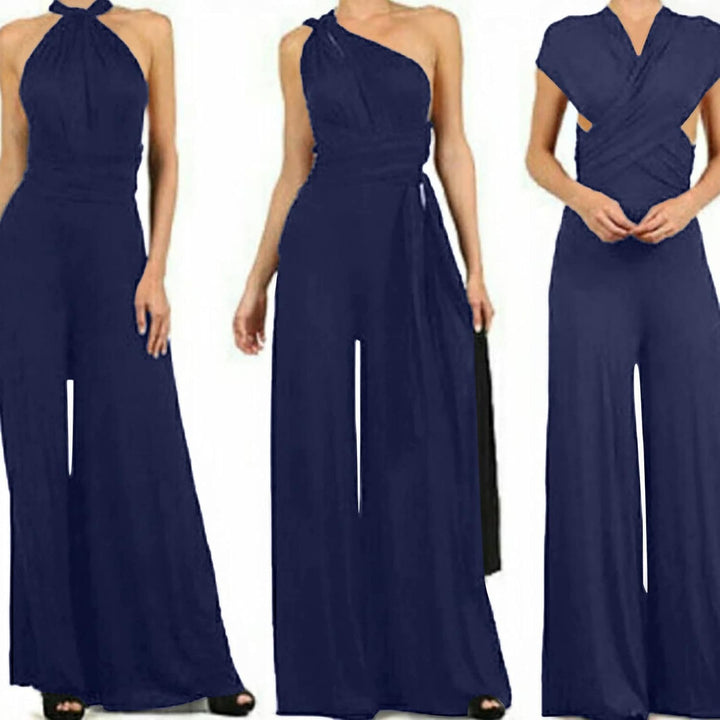 Ansenesna Jumpsuit Damen Sommer Lang Elegant Weites Bein Overall Frauen Rückenfrei V Ausschnitt Einf