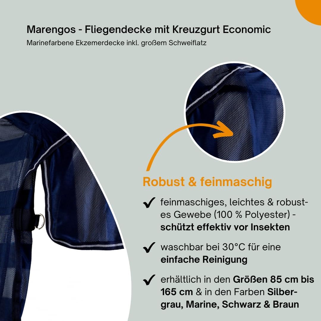 Marengos - Fliegendecke mit Kreuzgurt Economic | Schutz vor Insekten &amp; Plagegeistern | Ekzemerdecke