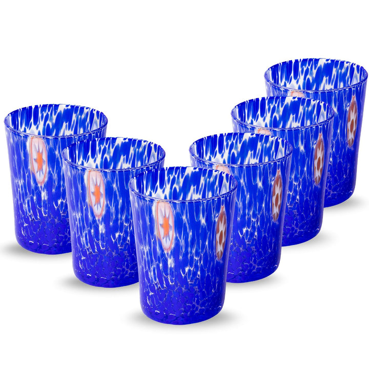 Gocce di Murano Set mit 6 Regenbogen-Gläsern, aus mundgeblasenem Muranoglas, 240 ml, handgefertigt,