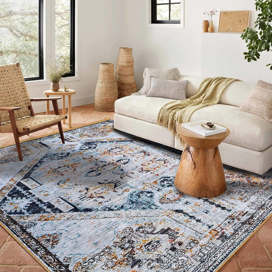 Calore Teppich Wohnzimmer, Teppiche Vintage rutschfeste Kurzflor Teppich für Schlafzimmer, Wohnzimme