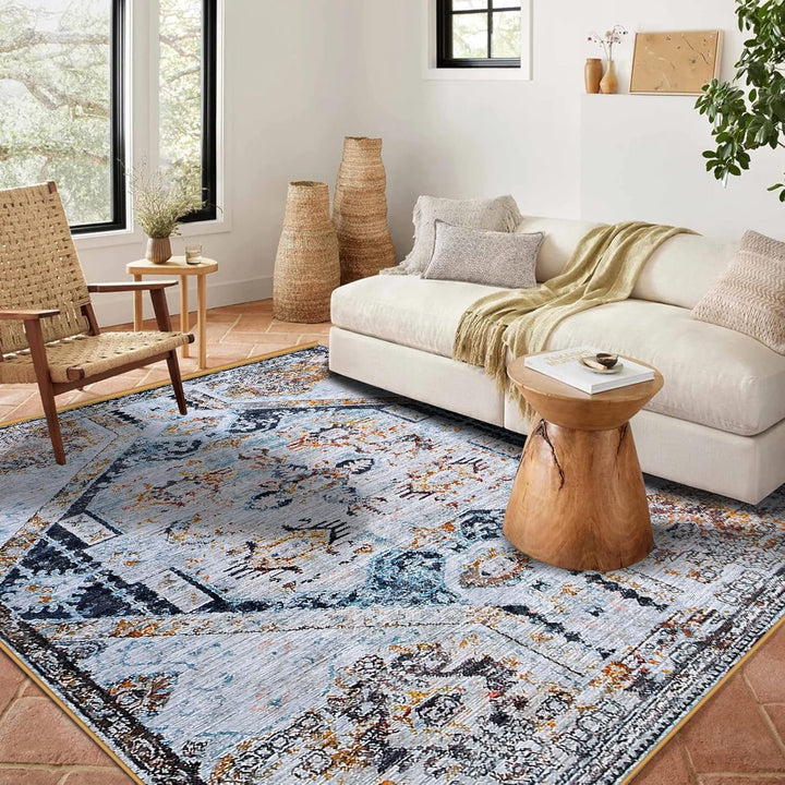 Calore Teppich Wohnzimmer, Teppiche Vintage rutschfeste Kurzflor Teppich für Schlafzimmer, Wohnzimme