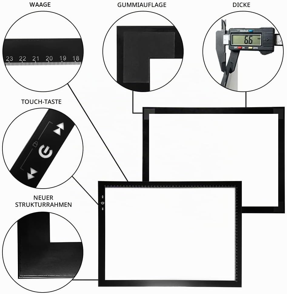 HSK A3 LED-Lichtpad Sperren/Entsperren Touch-Dimmer-Knopf Helligkeit 6000 Lux verpackter Adapter 12V