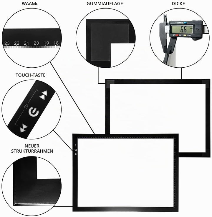 HSK A3 LED-Lichtpad Sperren/Entsperren Touch-Dimmer-Knopf Helligkeit 6000 Lux verpackter Adapter 12V
