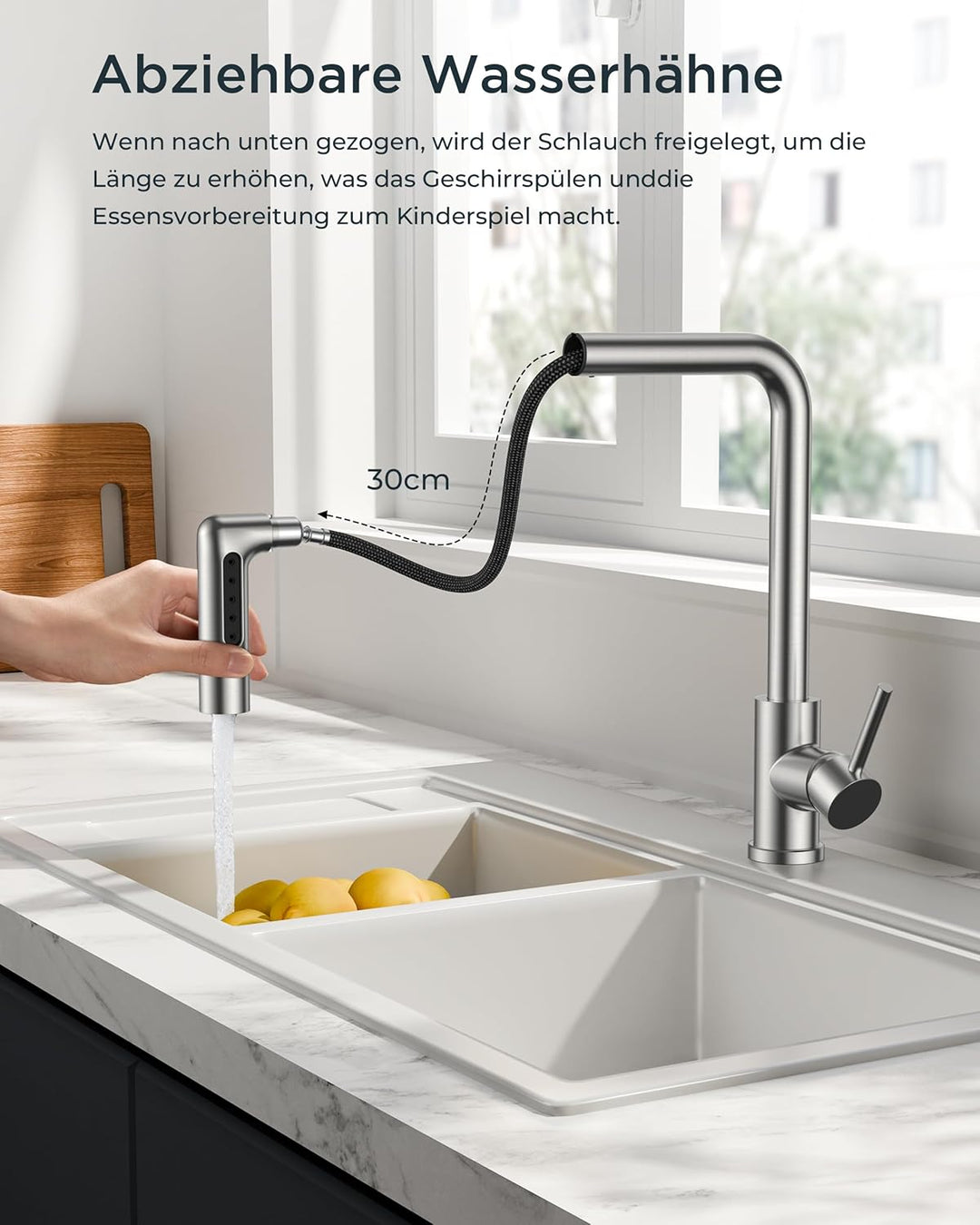 FORIOUS Wasserhahn Küche, Küchenarmatur Ausziehbar, Spültischarmatur Küche mit 5 Sprühmodi, Edelstah