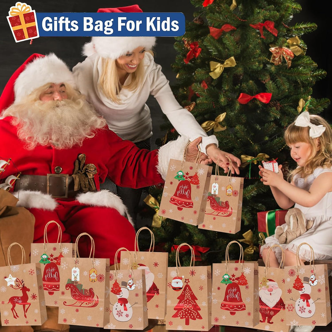 GeschenktüTen Weihnachten,24 Stück Weihnachts Kraft Geschenktaschen,Papiertüten Weihnachten Geschenk