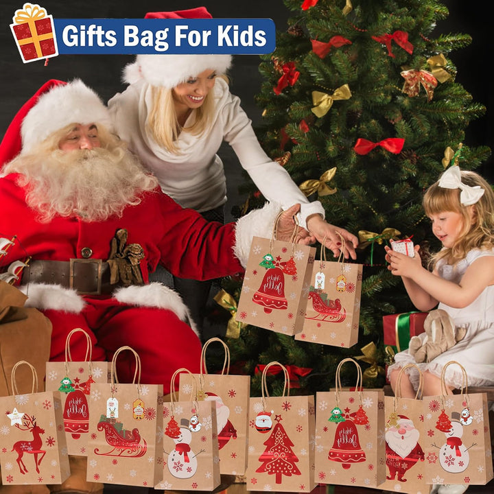 GeschenktüTen Weihnachten,24 Stück Weihnachts Kraft Geschenktaschen,Papiertüten Weihnachten Geschenk