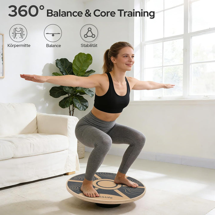 FunLife Balance Board aus Holz – Stabiler Gleichgewichtstrainer für Core Training, Fitness & Balance
