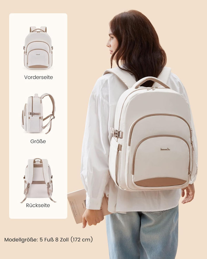 LOVEVOOK Rucksack Damen, 15,6 Zoll Laptop Schulrucksack Wasserdicht, Schultasche Teenager Backpack W