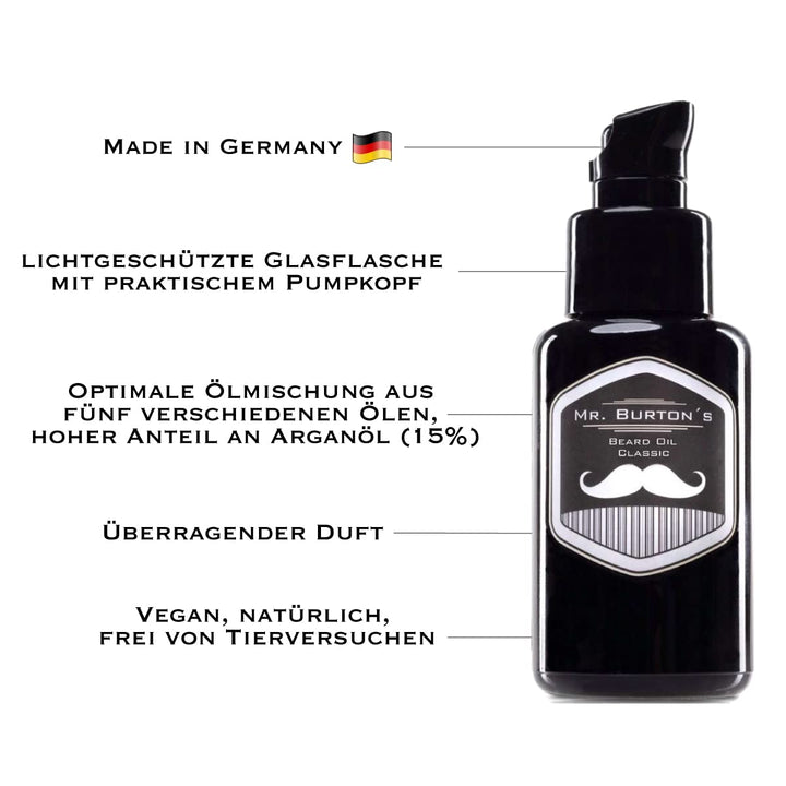 Bartöl Herren - Mr. Burton´s Beard Oil classic mit Arganöl - Made in Germany 50ml fördert gesundes B
