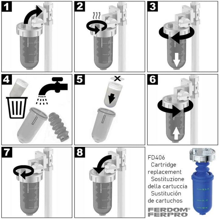 FERDOM Poliphosphatspender Feeder für Wassersysteme gegen Zunder und Korrosion. Ventil & Bypass, Mes
