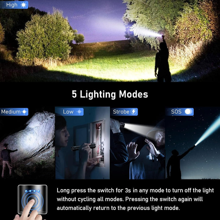Blukar LED Taschenlampe Aufladbar, [2 Stück] 2000 Lumen Extrem Helle Zoombare Taschenlampen mit 5 Li