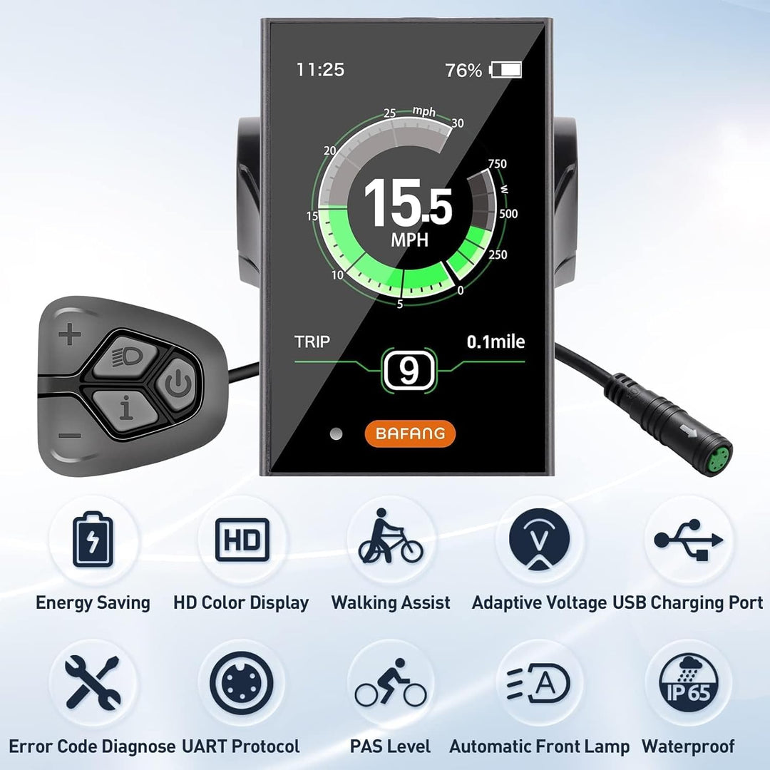 BAFANG 3.5in eBike Display DPC18 für BBS01B BBS02B BBSHD Mid Motor 0-9 Pedal Assist Levels eBike Com